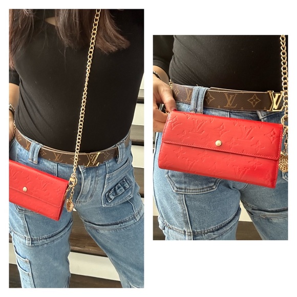 💯 LOUIS VUITTON Monogram Red Vernis Reade Wallet on Chain - Picture 11 of 11